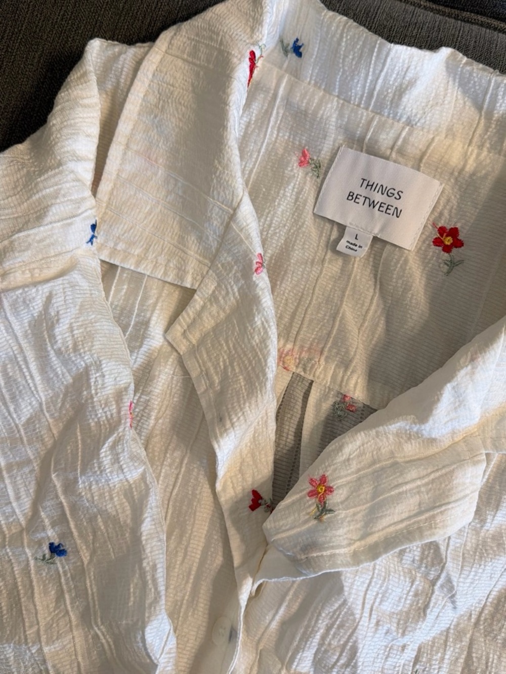 Things Between Embroidered Button Up Top - White